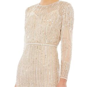 Mac Duggal trumpet gown beige Cream Sequin Long Sleeve Dress‎ maxi fitted